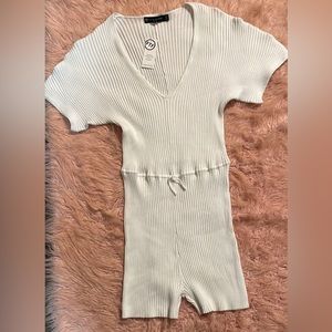 Plus Size White Ribbed Knit Romper